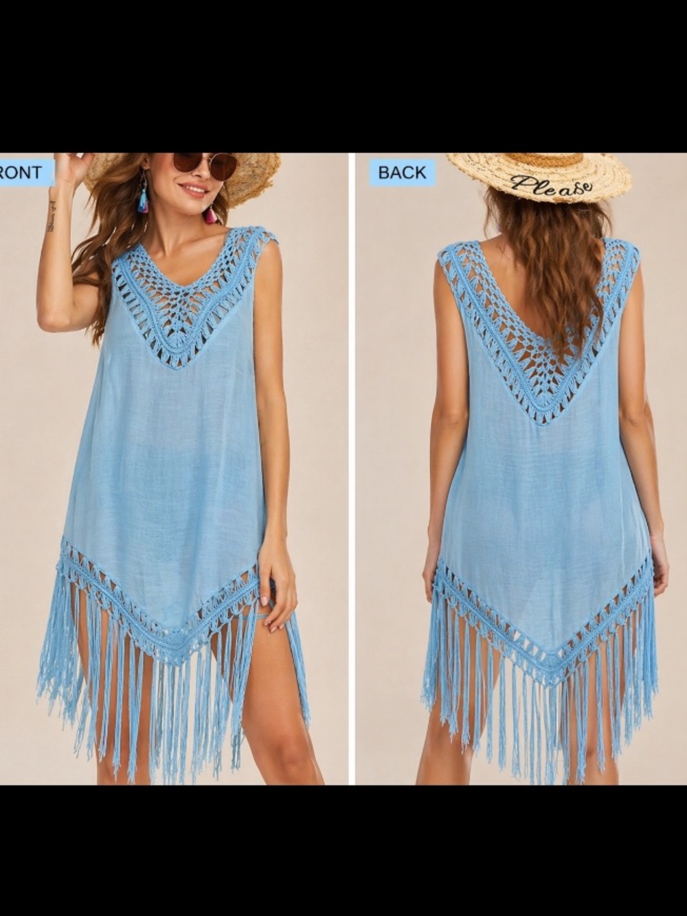 🔥 NWT ,HOTOUCH blue  swim cover with crochet fringe details . XXL